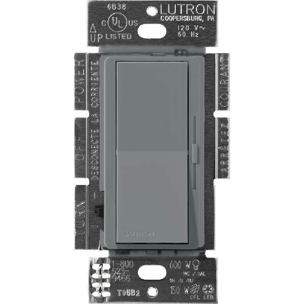 Lutron DVSCLV-600P-SL Diva Satin 600VA, 500W Magnetic Low Voltage Single Pole Dimmer in Slate