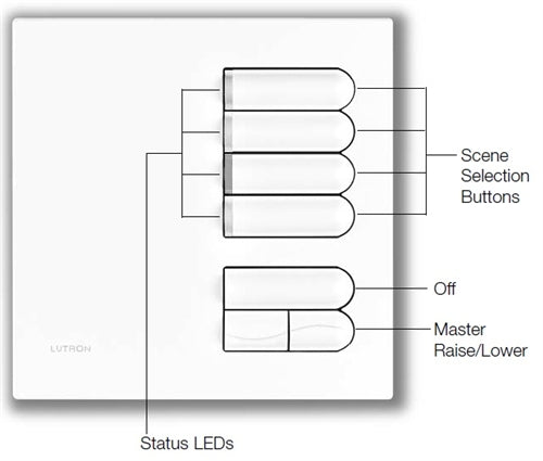 Lutron EGRX-4S-SB European 4-Scene Wallstation with Off and Raise/Lower for Grafik Eye 3000 System in Satin Brass