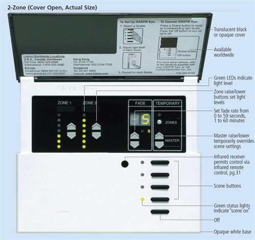 Lutron GRX-3106-A-WH Grafik Eye Entire Room Control, 6 Zone Control Unit, 120V 800W/VA per Zone, 2000W/VA per Control Unit with Opaque Cover, White