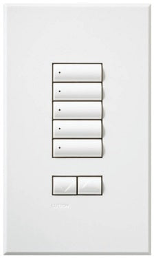 Lutron HQWA-W5BRLN-LA HomeWorks QS Wired seeTouch Architectural 5-Button with Raise/Lower Keypad, Non Insert Style, Matte Finish, in Light Almond