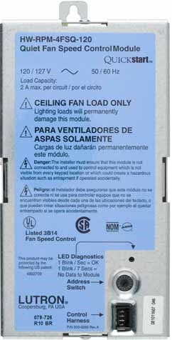 Lutron HW-RPM-4FSQ-120 HomeWorks QS Quiet Fan Speed Control Remote Power Module, 120V