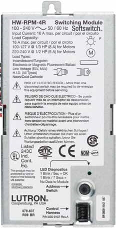 Lutron HW-RPM-4R HomeWorks QS Power Relay Remote Power Module, 100-277V