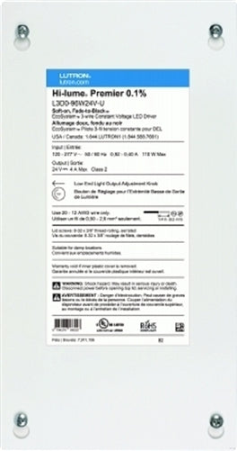 Lutron-L3D0-96W24V-U Hi-lume Premier 0.1% EcoSystem/3-wire Constant Voltage 24V LED Driver with Soft-on, Fade-to-Black