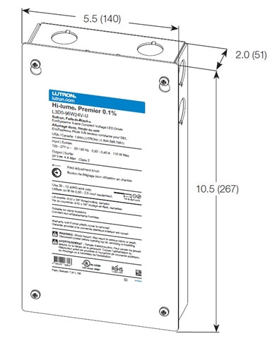 Lutron-L3D0-96W24V-U Hi-lume Premier 0.1% EcoSystem/3-wire Constant Voltage 24V LED Driver with Soft-on, Fade-to-Black
