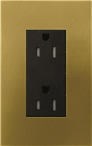 Lutron LTR-F20-TR-QB New Architectural 20A Tamper Resistant Duplex Receptacle, Wallplate Included, in Antique Brass, Metal Finish