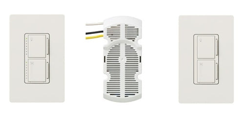 Lutron MA-LFQ3-WH Maestro 300W Dimmer & 120V / 1A Quiet Fan Controller Package with Companion Fan Control in White