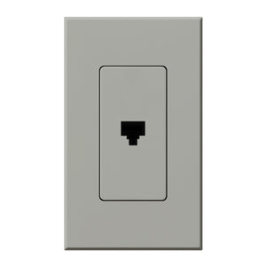 Lutron NT-PJ-GR Nova T, Single Telephone Jack, 6-Conductor, RJ11 in Gray, Matte Finish
