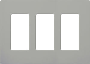 Lutron NT-R3R3R3-NFB-GR Nova T Screwless 3 Gang Wallplate Decora Opening, No Fins Broken, in Gray, Matte Finish