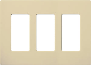 Lutron NT-R3R3R3-NFB-IV Nova T Screwless 3 Gang Wallplate Decora Opening, No Fins Broken, in Ivory, Matte Finish