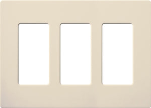 Lutron NT-R3R3R3-NFB-LA Nova T Screwless 3 Gang Wallplate Decora Opening, No Fins Broken, in Light Almond, Matte Finish