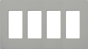 Lutron NT-R3R3R3R3-FB-GR Nova T Screwless 4 Gang Wallplate Decora Opening, Fins Broken, in Gray, Matte Finish