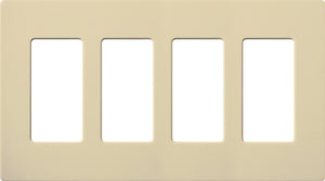 Lutron NT-R3R3R3R3-FB-IV Nova T Screwless 4 Gang Wallplate Decora Opening, Fins Broken, in Ivory, Matte Finish