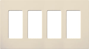 Lutron NT-R3R3R3R3-FB-LA Nova T Screwless 4 Gang Wallplate Decora Opening, Fins Broken, in Light Almond, Matte Finish