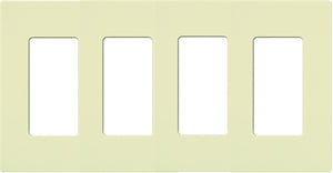 Lutron NT-R3R3R3R3-NFB-AL Nova T Screwless 4 Gang Wallplate Decora Opening, No Fins Broken, in Almond, Matte Finish