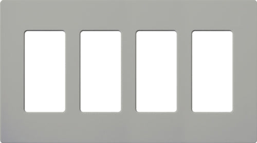 Lutron NT-R3R3R3R3-NFB-GR Nova T Screwless 4 Gang Wallplate Decora Opening, No Fins Broken, in Gray, Matte Finish