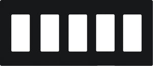 Lutron NT-R3R3R3R3R3-FB-BL Nova T Screwless 5 Gang Wallplate Decora Opening, Fins Broken, in Black, Matte Finish