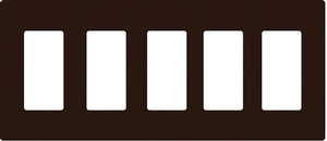 Lutron NT-R3R3R3R3R3-NFB-BR Nova T Screwless 5 Gang Wallplate Decora Opening, No Fins Broken, in Brown, Matte Finish