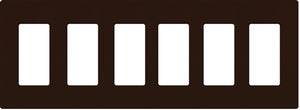 Lutron NT-R3R3R3R3R3R3-FB-BR Nova T Screwless 6 Gang Wallplate Decora Opening, Fins Broken, in Brown, Matte Finish