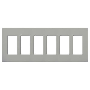 Lutron NT-R3R3R3R3R3R3-NFB-GR Nova T Screwless 6 Gang Wallplate Decora Opening, No Fins Broken, in Gray, Matte Finish