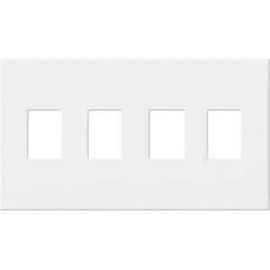 Lutron NT-SSSS-FB-WH Nova T Screwless 4 Gang Wallplate Decora Opening in White, Matte Finish