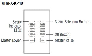 Lutron NTGRX-KP10-GR Grafik Eye 10-Slim Button Wallstation in Gray