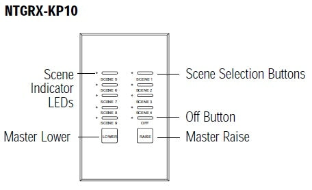Lutron NTGRX-KP10-IV Grafik Eye 10-Slim Button Wallstation in Ivory