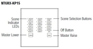 Lutron NTGRX-KP15-GR Grafik Eye 15-Slim Button Wallstation in Gray