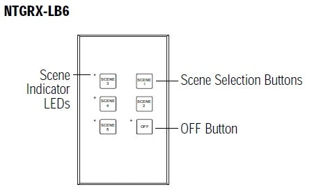 Lutron NTGRX-LB6-WH Grafik Eye 6-Large Button Wallstation in White