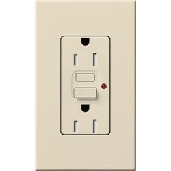 Lutron NTR-20-GFST-LA Nova T Duplex Self-Testing Tamper Resistant 20A 125V GFCI Receptacle in Light Almond, Matte Finish