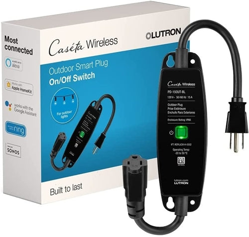Lutron PD-15OUT-BL Caseta Weatherproof Outdoor Smart Plug-in Switch in Black