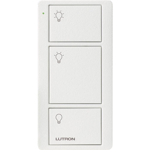 Lutron PJ2-3B-TSW-L01 Pico Wireless Control with indicator LED, 434 Mhz, 3-Button with Icon Engraving in White, Satin Color