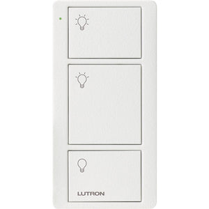 Lutron PJ2-3B-TSW-L01 Pico Wireless Control with indicator LED, 434 Mhz, 3-Button with Icon Engraving in White, Satin Color
