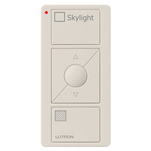 Lutron PJ2-3BRL-GLA-S06 Pico Wireless Control with indicator LED, 434 Mhz, 3-Button with Raise/Lower and Skylight Text Engraving in Light Almond