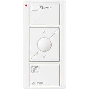 Lutron PJ2-3BRL-GWH-S04 Pico Wireless Control with indicator LED, 434 Mhz, 3-Button with Raise/Lower and Sheer Text Engraving in White