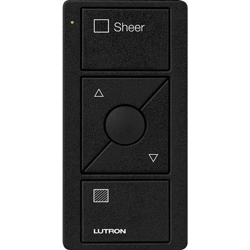 Lutron PJ2-3BRL-TMN-S04 Pico Wireless Control with indicator LED, 434 Mhz, 3-Button with Raise/Lower and Sheer Text Engraving in Black, Satin Color