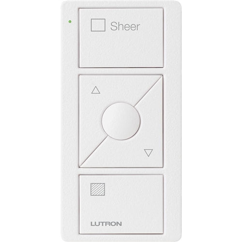 Lutron PJ2-3BRL-TSW-S04 Pico Wireless Control with indicator LED, 434 Mhz, 3-Button with Raise/Lower and Sheer Text Engraving in White, Satin Color