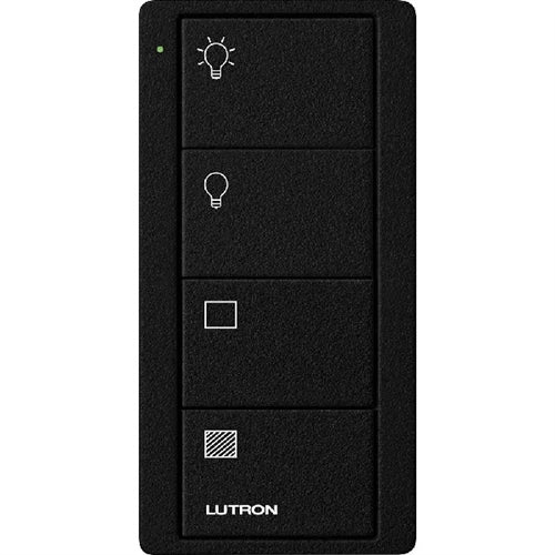 Lutron PJ2-4B-TMN-LS21 Pico Wireless Control with indicator LED, RF signal, 4-Button 2-Group Control with Shade Icon Engraving in Black, Satin Color