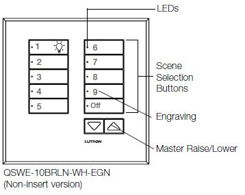 Lutron QSWE-10BRLN-SC seeTouch QS Wallstation 10-Button Wallstation with Raise/Lower for Grafik Eye QS System, Non Insert Style in Satin Chrome Unengraved