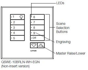 Lutron QSWE-10BRLN-SC seeTouch QS Wallstation 10-Button Wallstation with Raise/Lower for Grafik Eye QS System, Non Insert Style in Satin Chrome Unengraved
