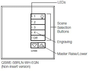 Lutron QSWE-5BRLN-SC seeTouch QS Wallstation 5-Button Wallstation with Raise/Lower for Grafik Eye QS System, Non Insert Style in Satin Chrome Unengraved