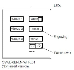 Lutron QSWE-6BRLN-SC seeTouch QS Wallstation 6-Button Dual Wallstation with Raise/Lower for Grafik Eye QS System, Non Insert Style in Satin Chrome Unengraved