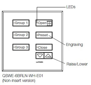 Lutron QSWE-6BRLN-SC seeTouch QS Wallstation 6-Button Dual Wallstation with Raise/Lower for Grafik Eye QS System, Non Insert Style in Satin Chrome Unengraved