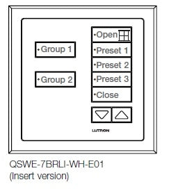 Lutron QSWE-7BRLI-SC seeTouch QS Wallstation 7-Button Wallstation with Raise/Lower for Grafik Eye QS System, Insert Style in Satin Chrome Unengraved