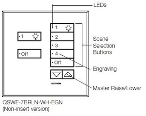 Lutron QSWE-7BRLN-SC seeTouch QS Wallstation 7-Button Wallstation with Raise/Lower for Grafik Eye QS System, Non Insert Style in Satin Chrome Unengraved
