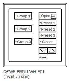 Lutron QSWE-8BRLI-SC seeTouch QS Wallstation 8-Button Wallstation with Raise/Lower for Grafik Eye QS System, Insert Style in Satin Chrome Unengraved