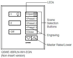 Lutron QSWE-8BRLN-SC seeTouch QS Wallstation 8-Button Wallstation with Raise/Lower for Grafik Eye QS System, Non Insert Style in Satin Chrome Unengraved
