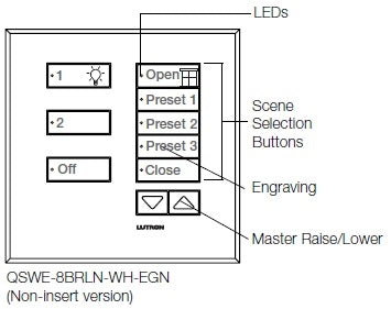 Lutron QSWE-8BRLN-SC seeTouch QS Wallstation 8-Button Wallstation with Raise/Lower for Grafik Eye QS System, Non Insert Style in Satin Chrome Unengraved