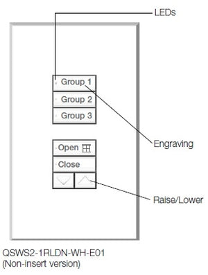 Lutron QSWS2-1RLDN-WH seeTouch QS Wallstation Dual 1-Button Wallstation with Raise/Lower for Grafik Eye QS System, Non Insert Style in White Unengraved