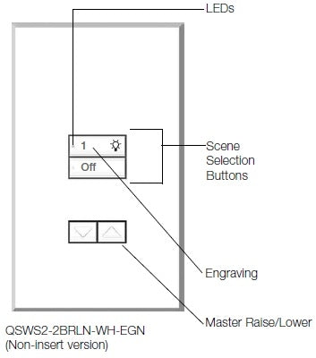 Lutron QSWS2-2BRLN-WH seeTouch QS Wallstation 2-Button Wallstation with Raise/Lower for Grafik Eye QS System, Non Insert Style in White Unengraved
