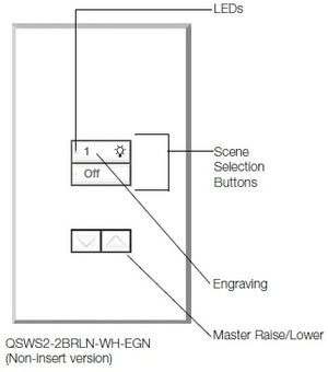 Lutron QSWS2-2BRLN-WH seeTouch QS Wallstation 2-Button Wallstation with Raise/Lower for Grafik Eye QS System, Non Insert Style in White Unengraved